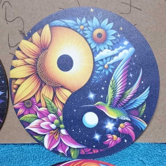 Colorful Yin Yang Bird Coasters Set Of 6 - Picture 7 of 8